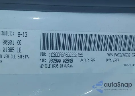 2013 Dodge Dart Sxt from USA, damaged, VIN 1C3CDFBA0DD332159